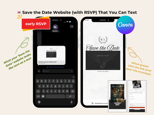 Classic Digital Save the Date Website with Early RSVP - Editable Canva Template