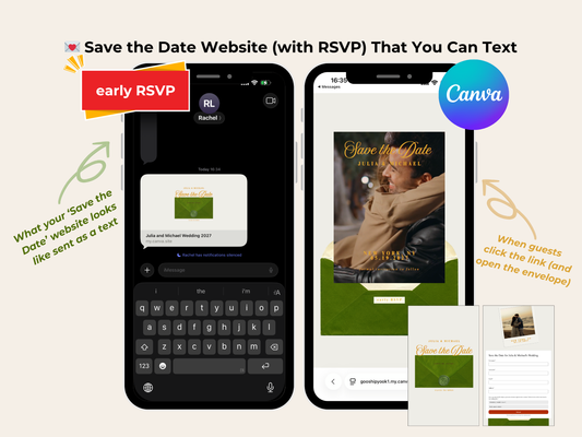 Modern Digital Save the Date Website with Early RSVP - Editable Canva Template