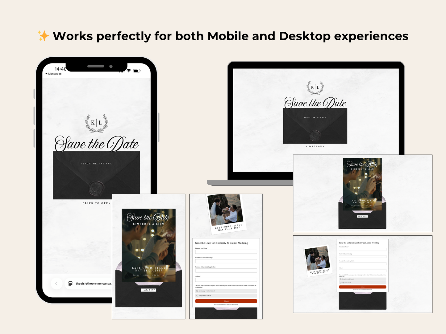 Classic Digital Save the Date Website with Early RSVP - Editable Canva Template