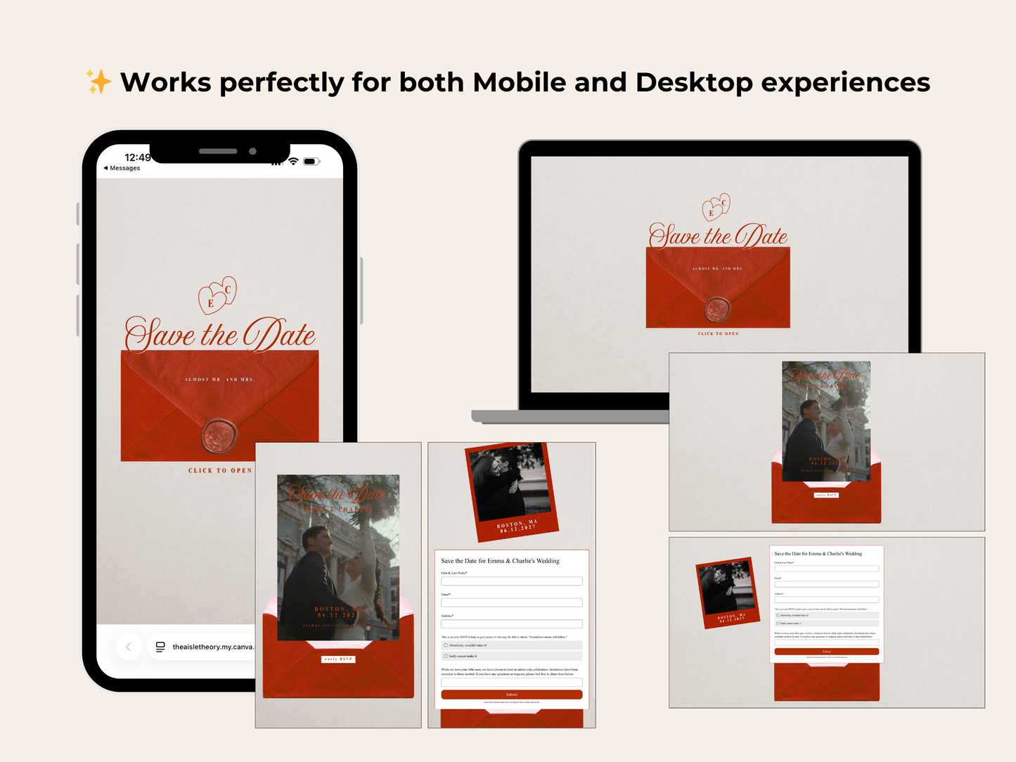 Romantic Digital Save the Date Website with Early RSVP - Editable Canva Template