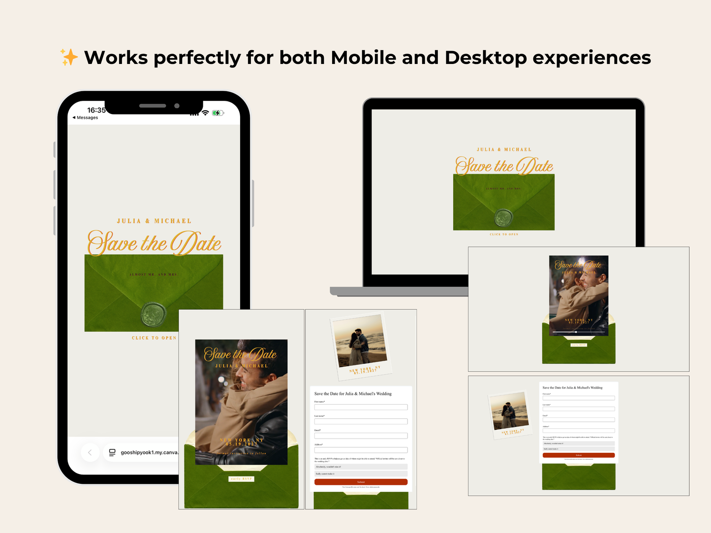 Modern Digital Save the Date Website with Early RSVP - Editable Canva Template