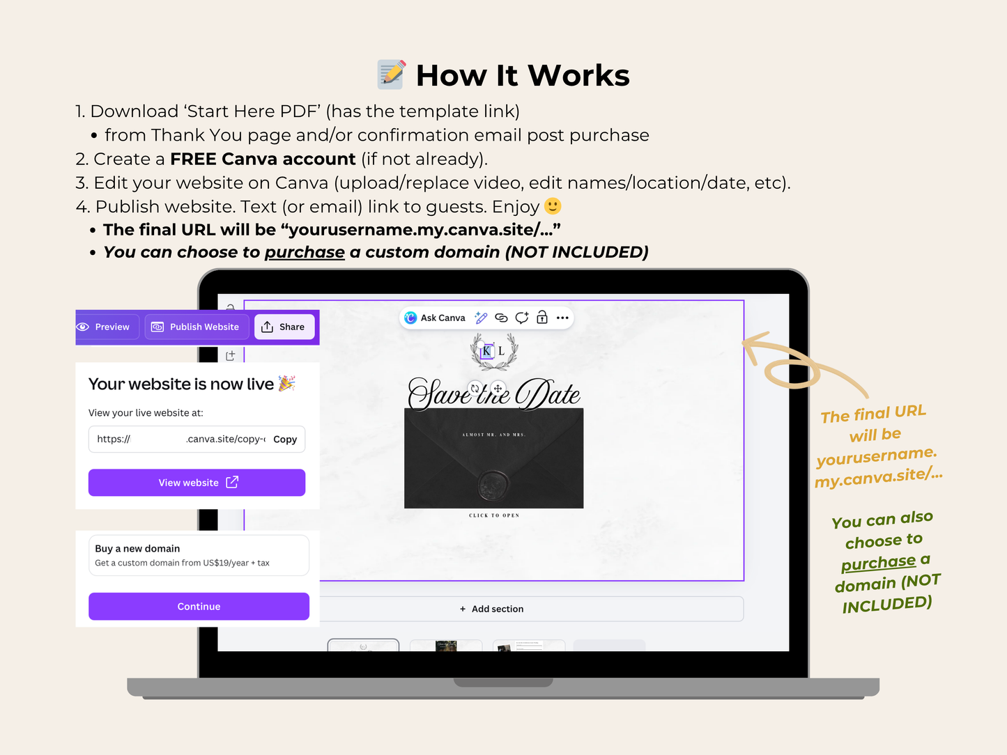 Classic Digital Save the Date Website with Early RSVP - Editable Canva Template