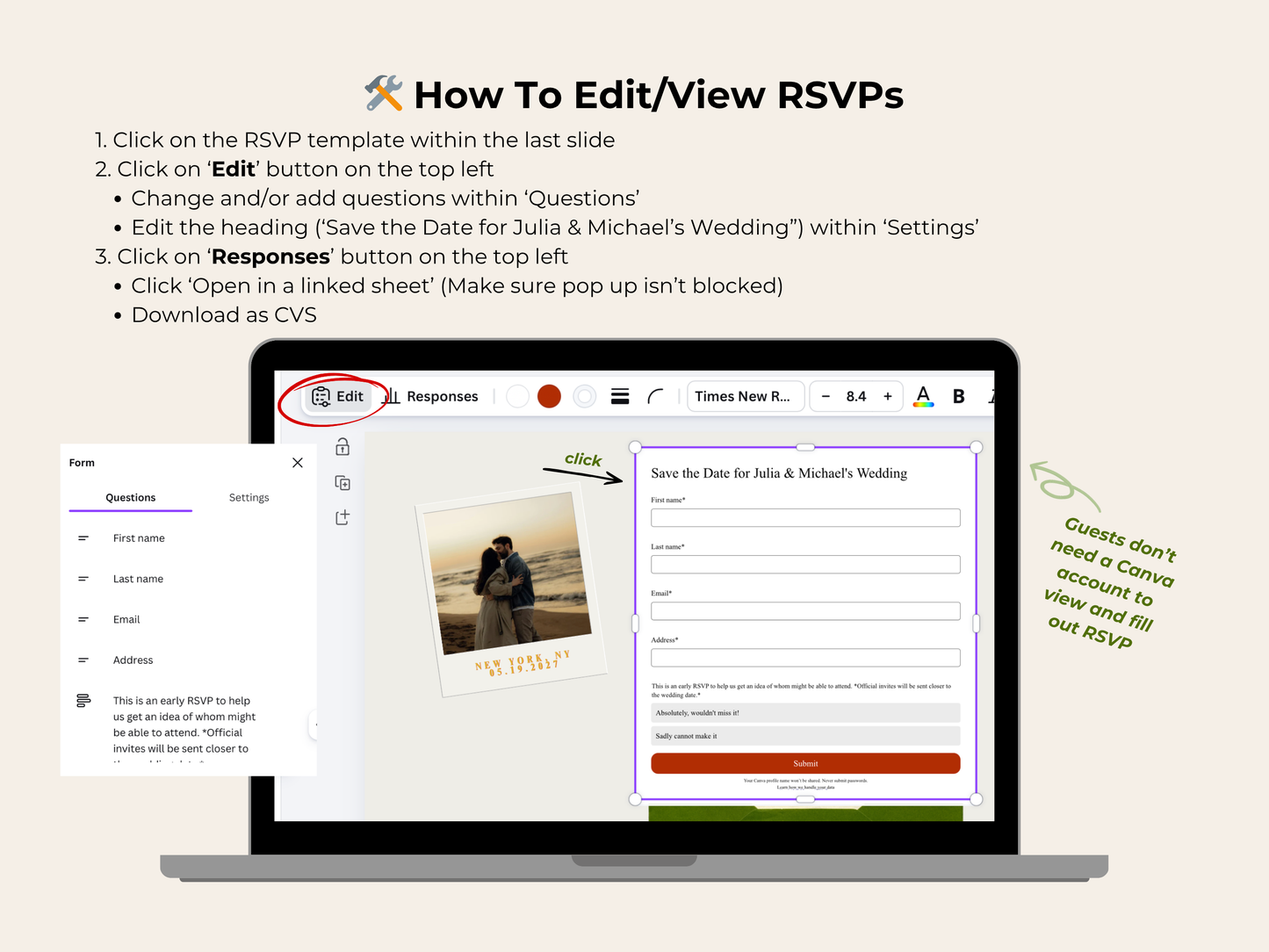 Classic Digital Save the Date Website with Early RSVP - Editable Canva Template