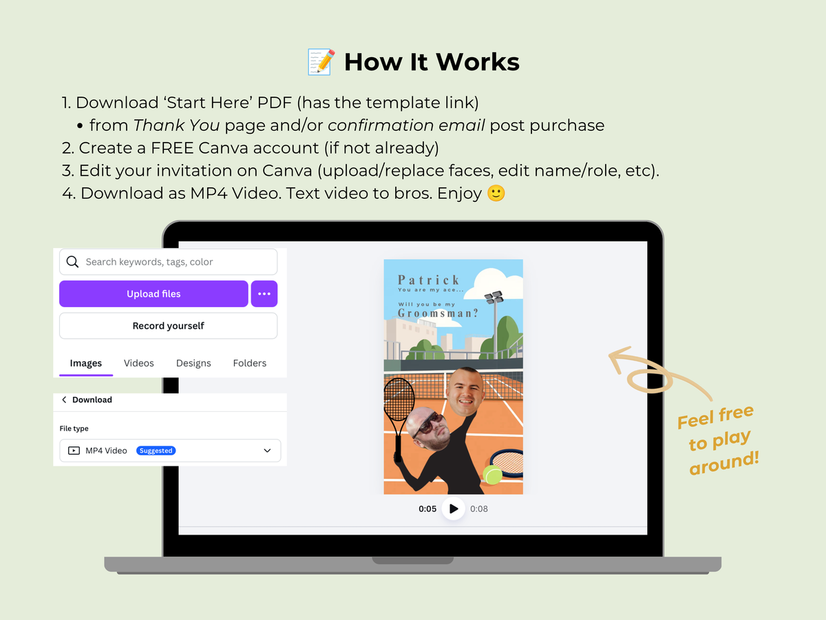 Tennis Groomsman Ask – Editable Canva Template