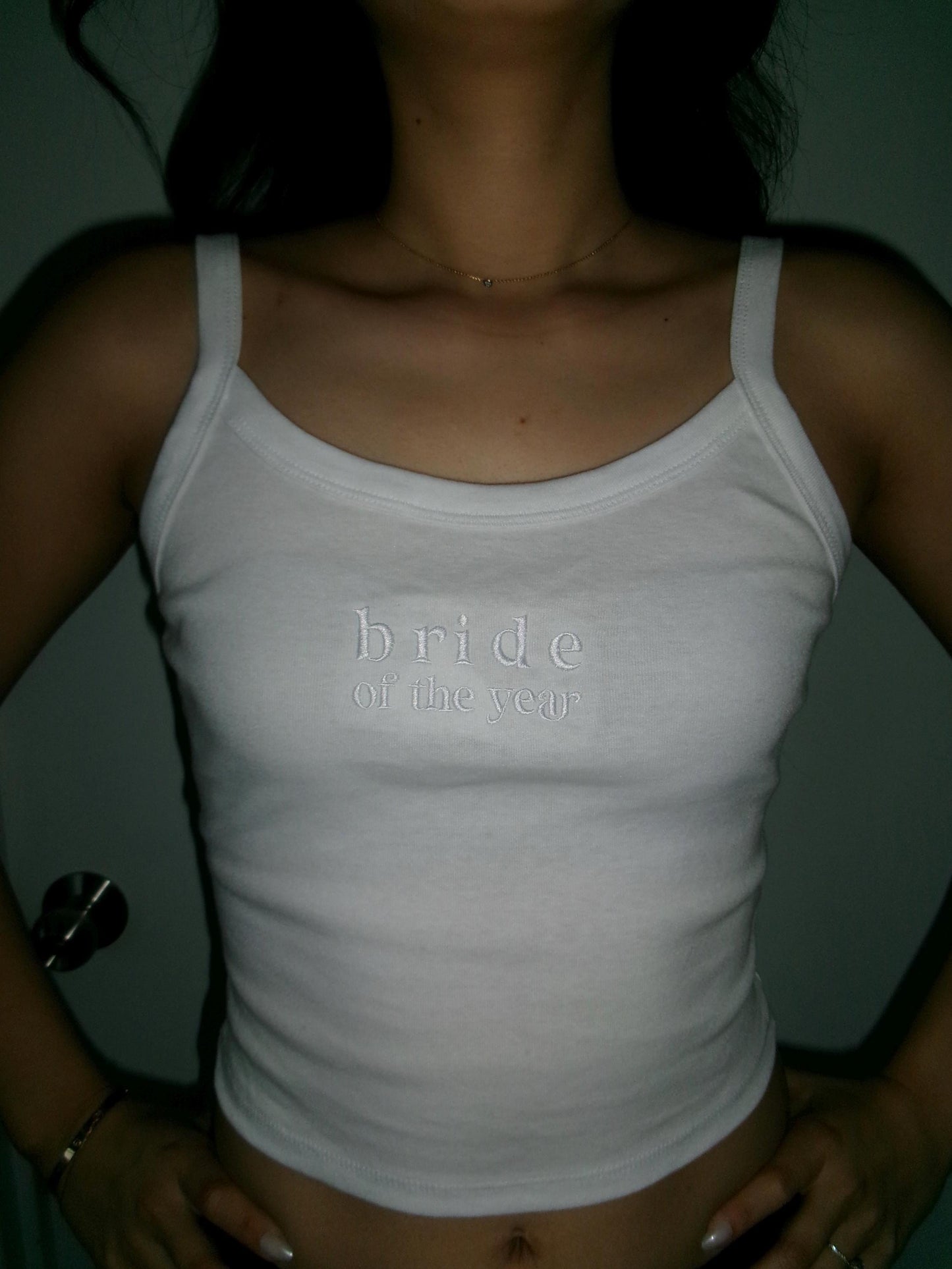 bride of the year bridal tank top for bachelorette and bridal events white