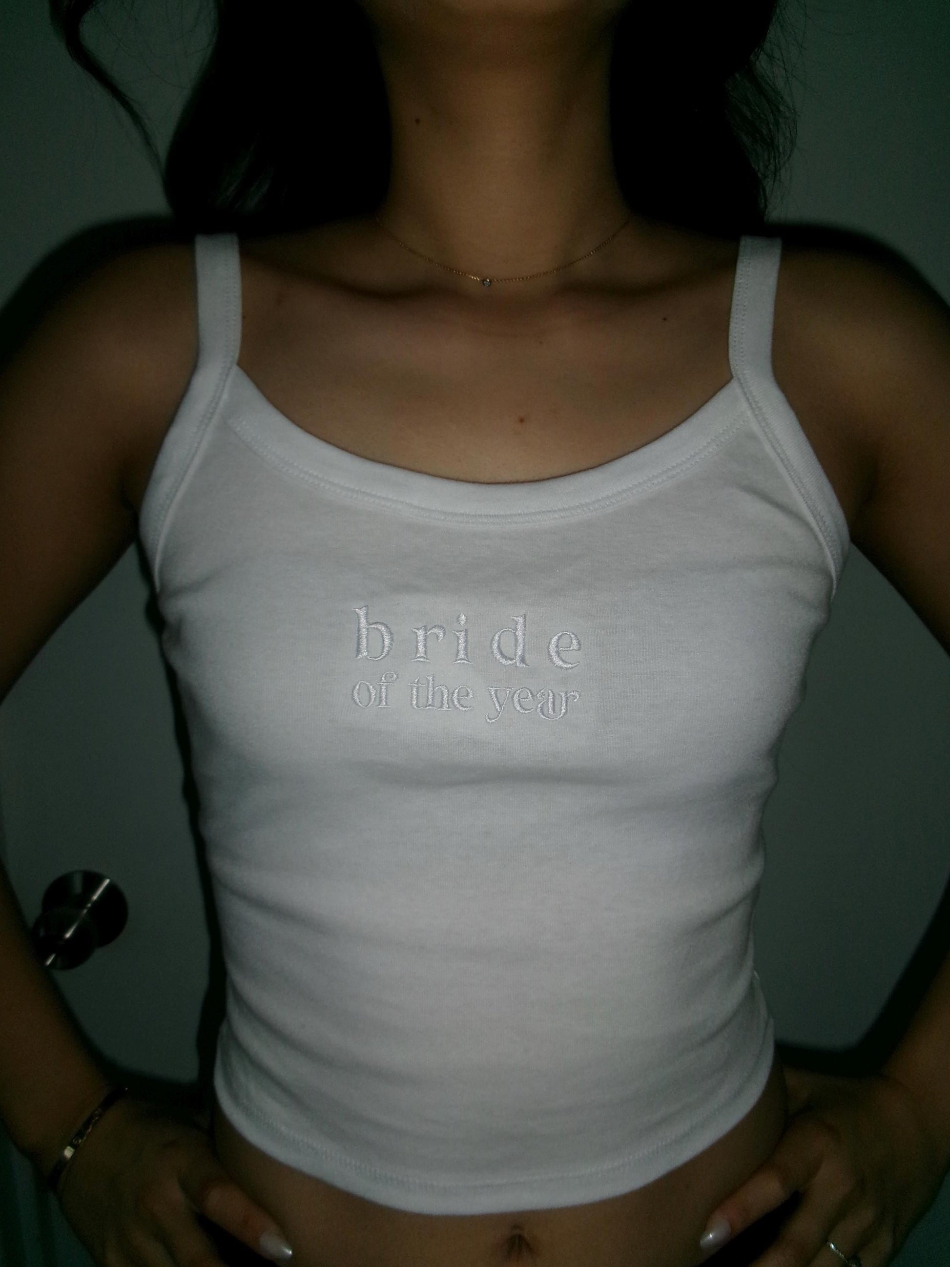 bride of the year bridal tank top for bachelorette and bridal events white